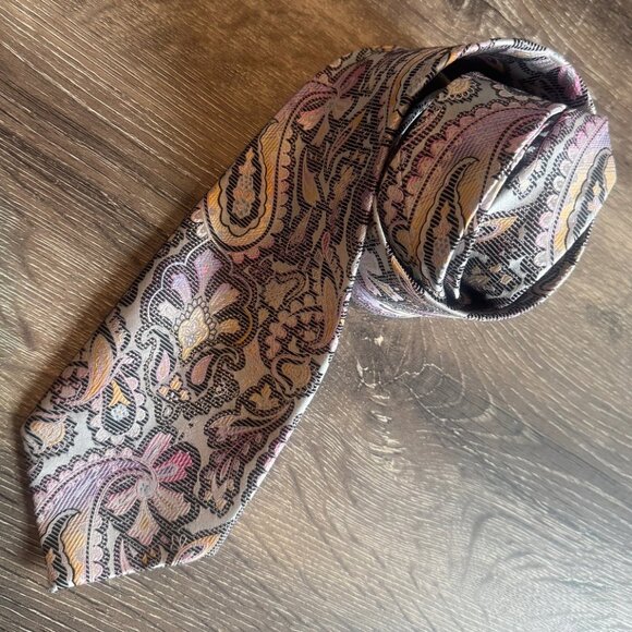 The Big Knot by Steven Land 100% Silk Multicolor Paisley Floral Men's Necktie - Picture 1 of 6